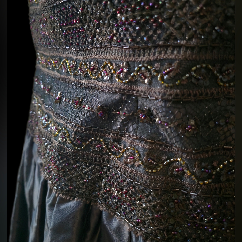 Vintage Liancarlo Couture For Neiman Marcus Brown Strapless Beaded Gown 8 - Picture 13 of 16